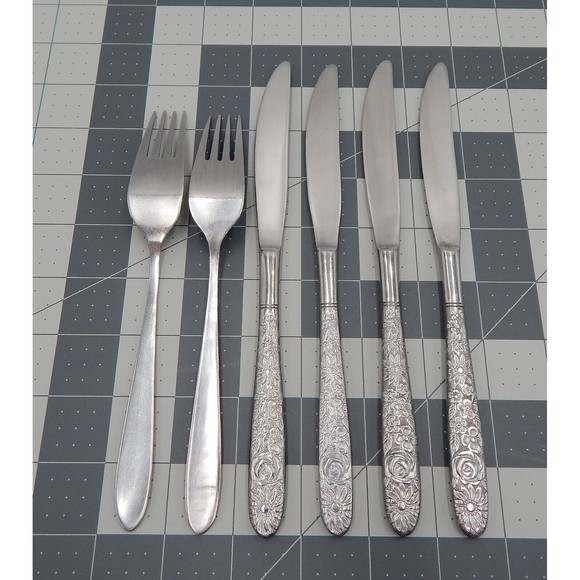 Stanley Roberts Rose Royale Stainless Steel Knives Forks Taiwan Lot of 6 - Picture 4 of 9